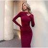 Women's Fashionable High-End Long Sleeved Round Neck Slim Fit Dress for 2026 Spring Autumn Women's Street Evening Party Long Dresses
