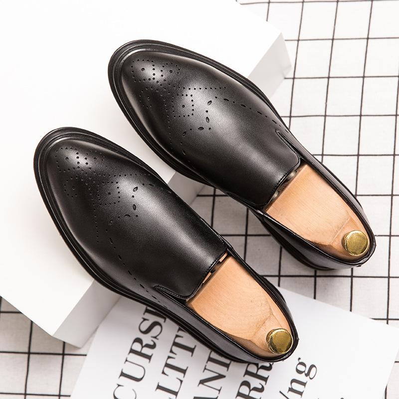 Men's Business Dress Wedding Groom Men's Shoes Spring and Autumn Oxford Derby Shoes Brock Casual Beanie Leather Shoes