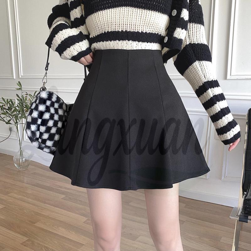 

Plus Size Winter High-Waisted A-Line Wool Blend Skirt with Hips-Slimming and Anti-Exposure Design Large 4XL чёрный