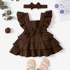 LYTIX Baby Bow Front Square Neck Layered Hem Bodysuit Dress for Girls | Ruffle Dress for Baby Girls | Breathable Kids Frock & Dresses for Babies