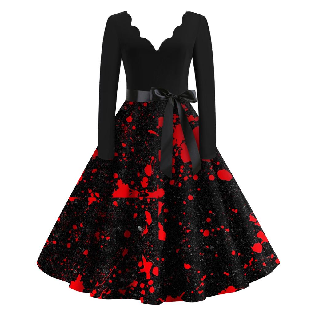 Dámské neformální módní halloweenské šaty vintage s výstřihem do V
