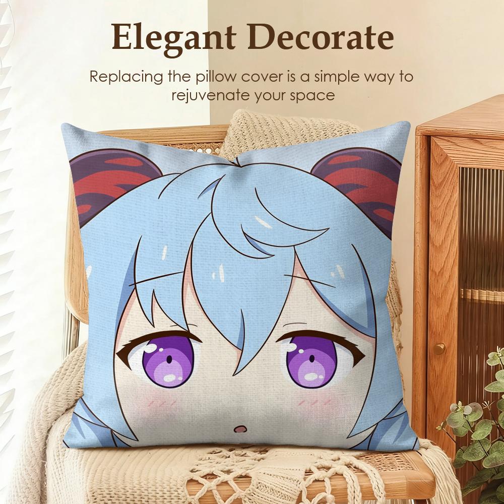 Ganyu Cute Genshin Impact Cushion Cover Natural Linen Organic Fabric DoubleSided Printing Sofa Home Decor Gift Pillow Case