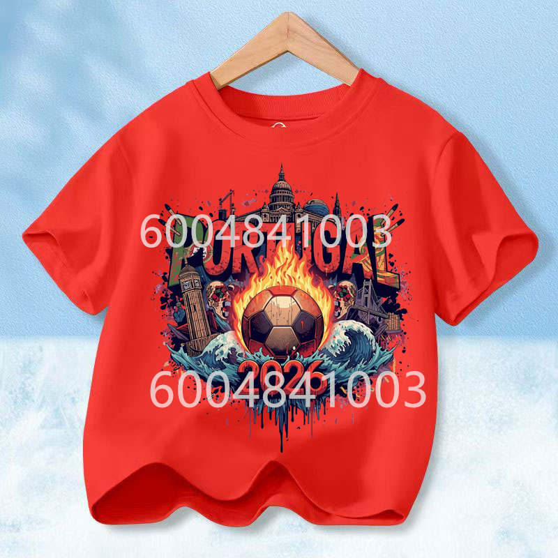 Portugal Flag Retro Style Graphic Children Shirt Kid Boys Girls Summer Cotton Short Sleeve Little Soccer Fan Casual Daily Wear
