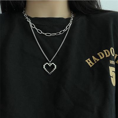 Love Niche Design Mosaic Necklace Double-layer Titanium Steel Hip-hop Personalized Accessories Simple Sweater Pendant Women