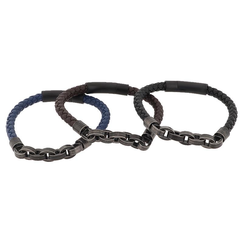 KALEN 210mm Men Vintage Multiple Style Stainless Steel&Cowhide Leather Bracelets