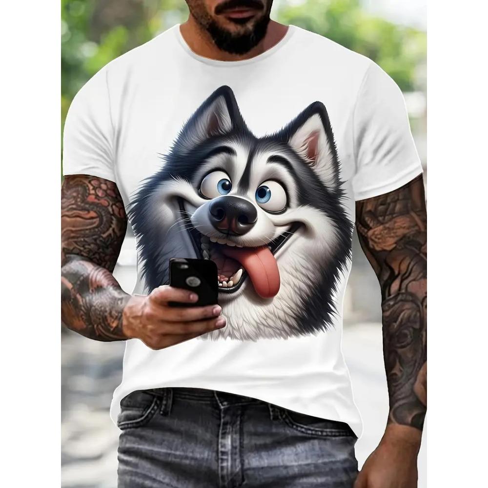 Men's casual Husky patterned printed T-shirt