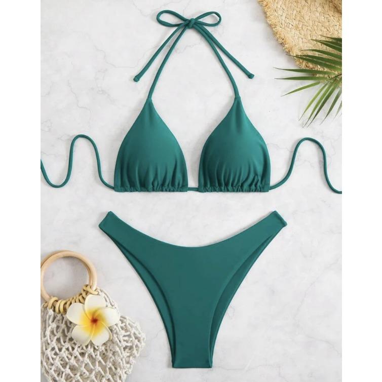 

Women Thong Bikini Sexy Solid White/Black/Coffee Halter Swimsuit Lace Up Brazilian Bathing Suit 2025 New Double Fabric Beachwear XL