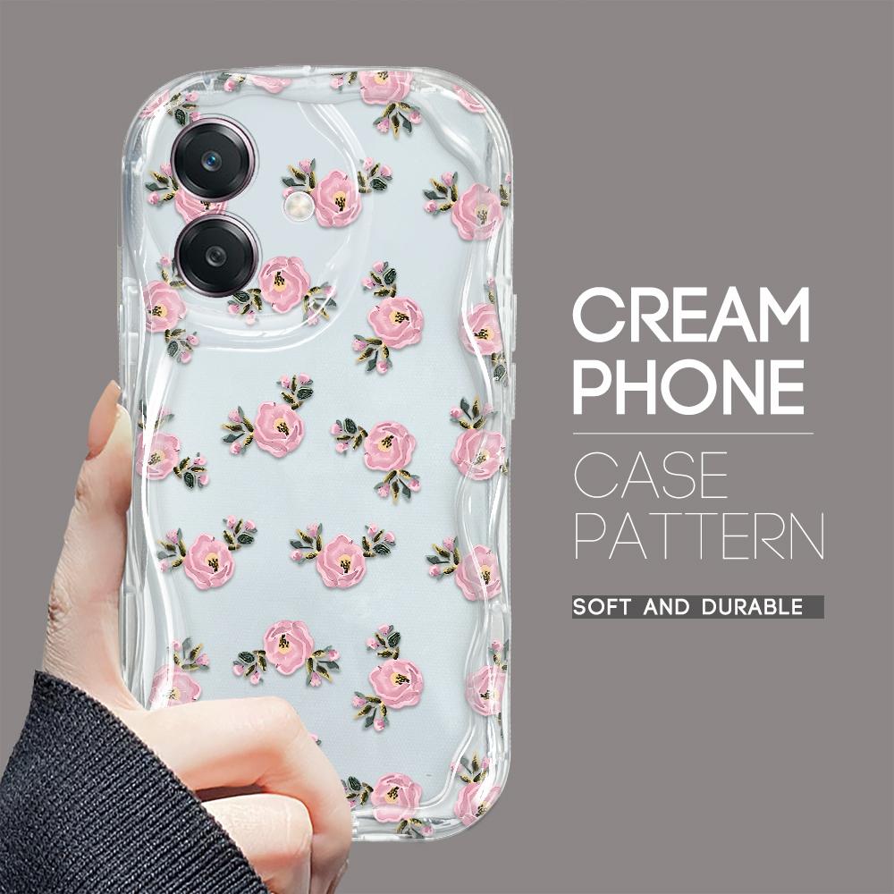 For OPPO A38 A18 A60 A58 A57s A96 Reno12 13 Realme C31 C30 Vivo V30 Y27s Y28 Y36 Y76 Wavy Edge Fresh Rose Pattern Soft Silicone Phone Case