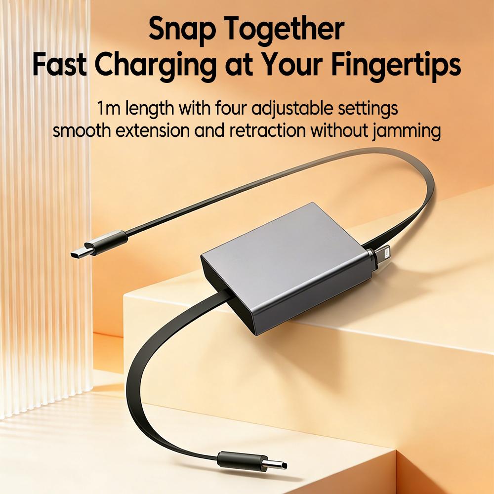 66w USB C Cable Type-C to Type-C Fast Charging Data Retractable Transfer Cable For iPhone 17/16/15 Xiaomi Huawei Samsung Phones