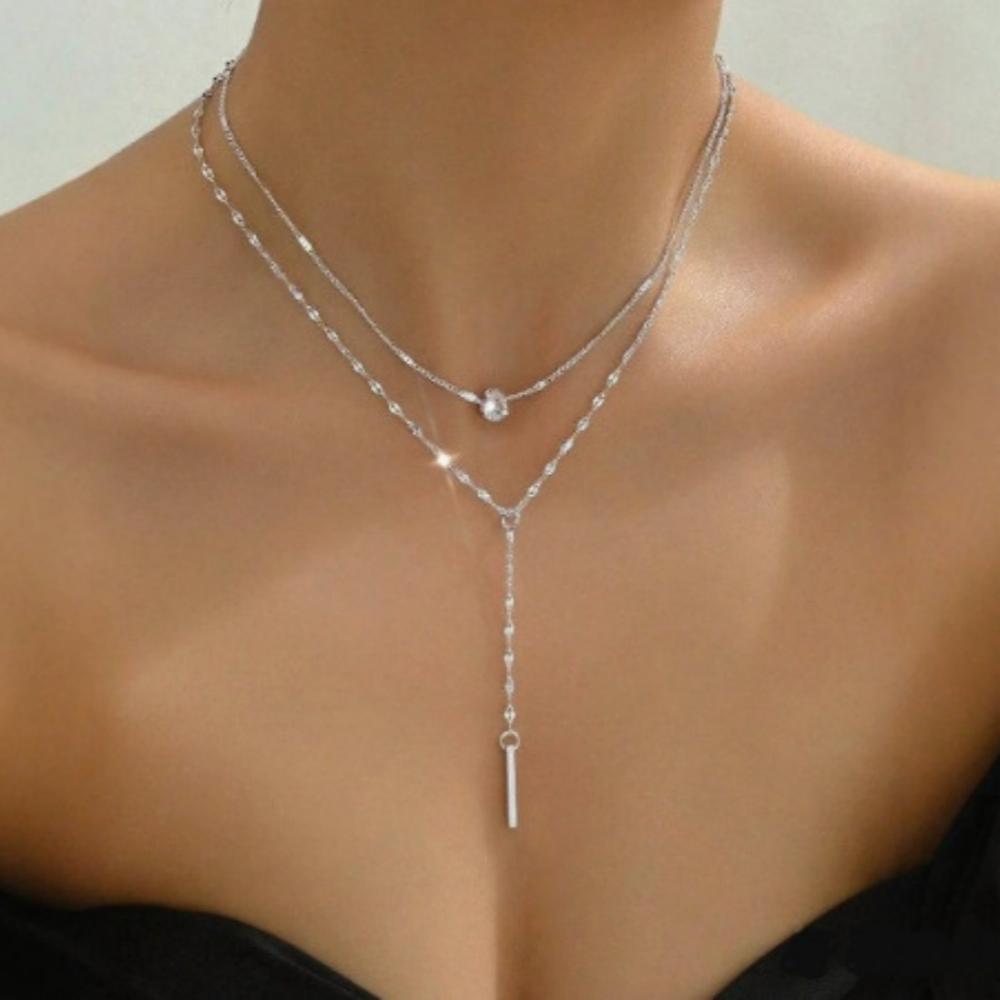 Bar Charm Necklace Adjustable Double Layer Necklace Y-Shaped Necklace Shiny For Gift For Girlfriends Daily Wear Evening Dress