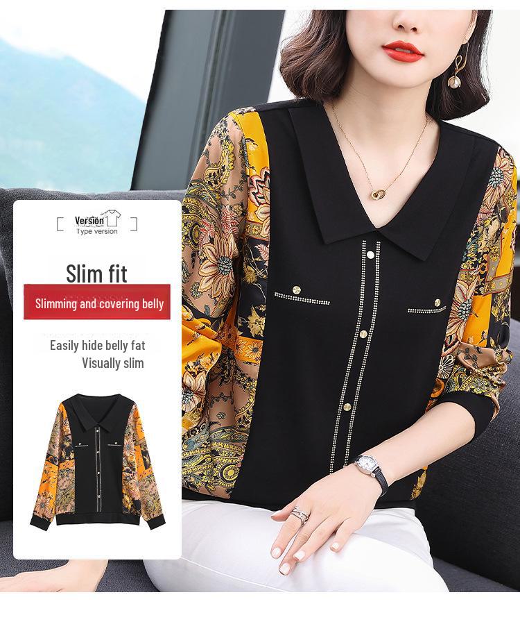 Dámské stylové tričko s dlouhým rukávem a šifonovou vsadkou pro ženy středního a staršího věku - Kolekce podzim 2024