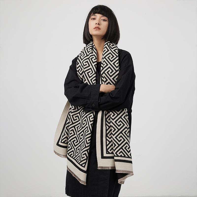Imitation Cashmere Scarf Women'S With Big-Name Fashion Scarf Endless Blanket Printing Fringed Warm Shawl