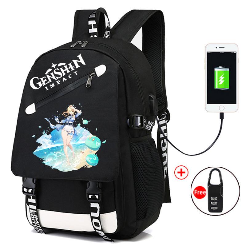 Backpack Anime, Genshin Surrounding Large Capacity Student School Bag Outdoor Travel Bag
