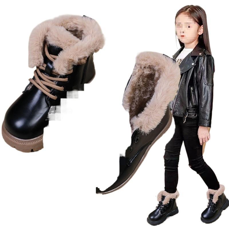 Girls boots cotton shoes winter snow boots 2025 new children's leather boots boys Martin boots large cotton autumn and winter shoes