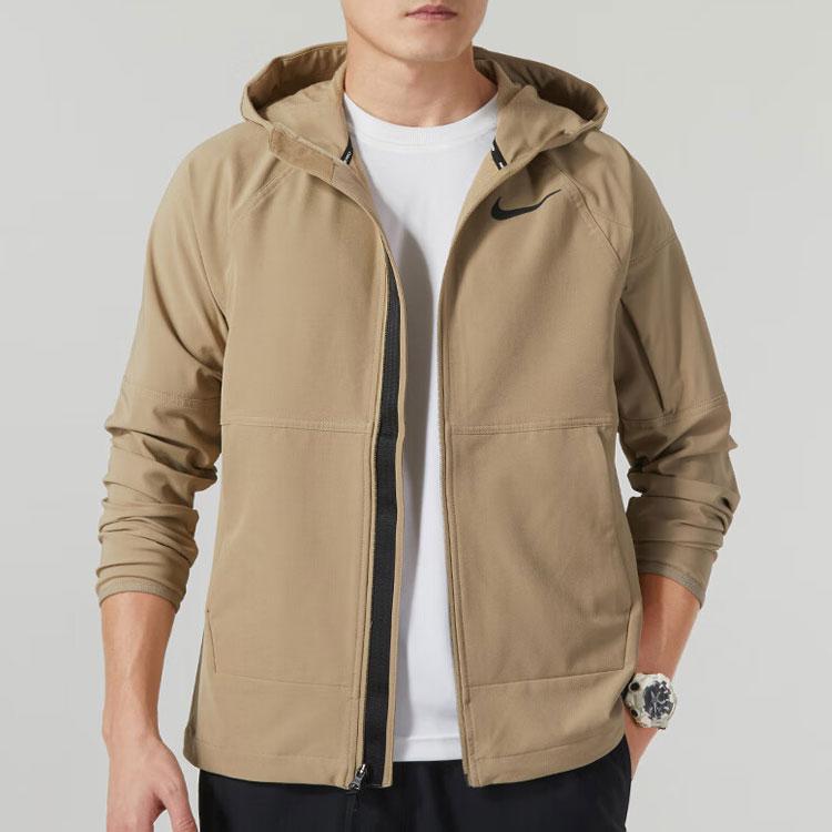 Nike Solid Color Logo Hooded Casual Jacket Men Outerwear Khaki DQ6594-247