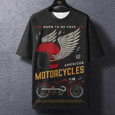 Retro Herr T-shirt Motorcykeltryck Sommar Street T-shirts Rund Hals Pullover Herr Topp Lös Casual Herr Överdimensionerade Kläder