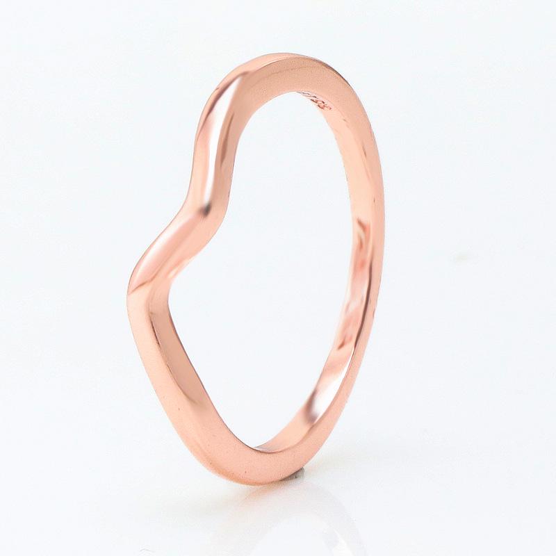 Pan Jia Rose Gold Wave Ring Set - V-Shaped Stacking Couple Gift 54# розового золота