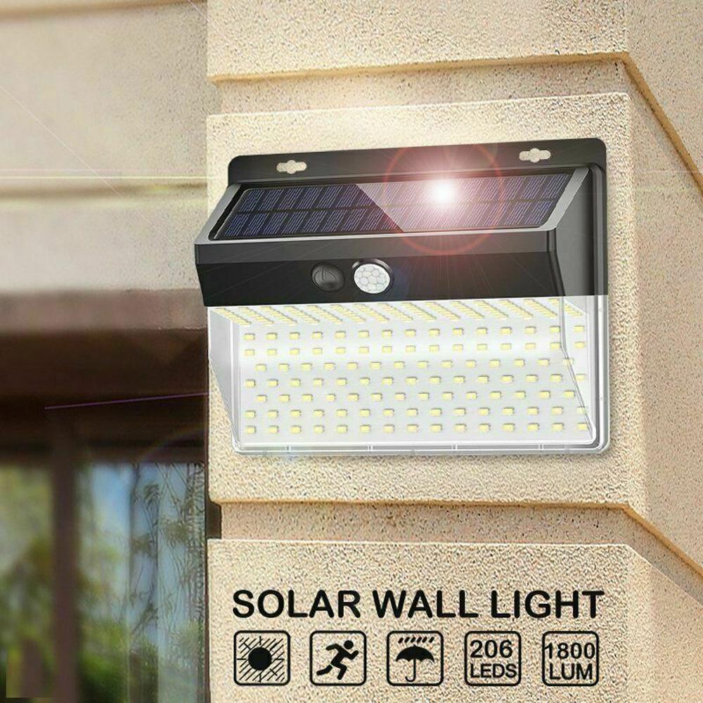 1800LM 206 LED Outdoor Solar Power Wall Light PIR Motion Sensor Garden Yard Lamp 1800LM 206 LED Outdoor Solar Power Wall Light PIR Motion Sensor Garden Yard Lamp