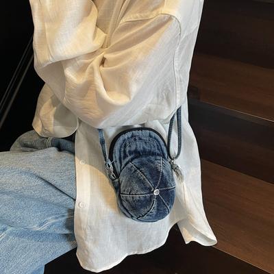 Small Mobile Phone Bag Hat Pattern Women's Shoulder Bag Mini Denim Crossbody Bag Coin Purse