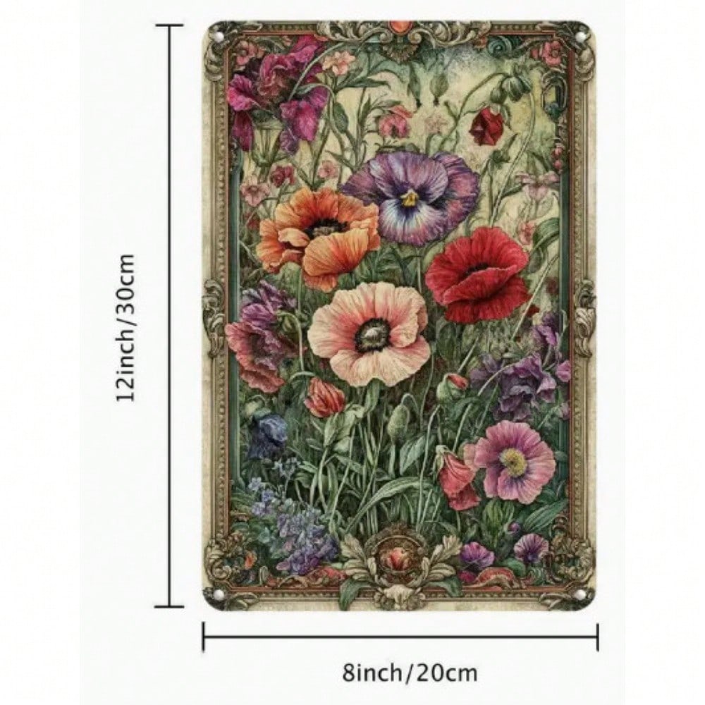 Vintage Floral Poppy Metal Sign, Art Nouveau Wall Art, Rustic Farmhouse Garden Home Decor Accen