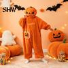 Volwassen Pompoen Kostuum Halloween Onesie Pyjama voor Kinderen, Pluche Pyjama met Capuchon Loungewear Slaapkleding, Cosplay Eendelig Pyjama