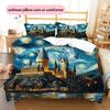 Oil Painting Style Castle Pattern Bedding Quilt Set  Home Decoration  Gift (1 * duvet cover + 2 * pillowcase  without core)