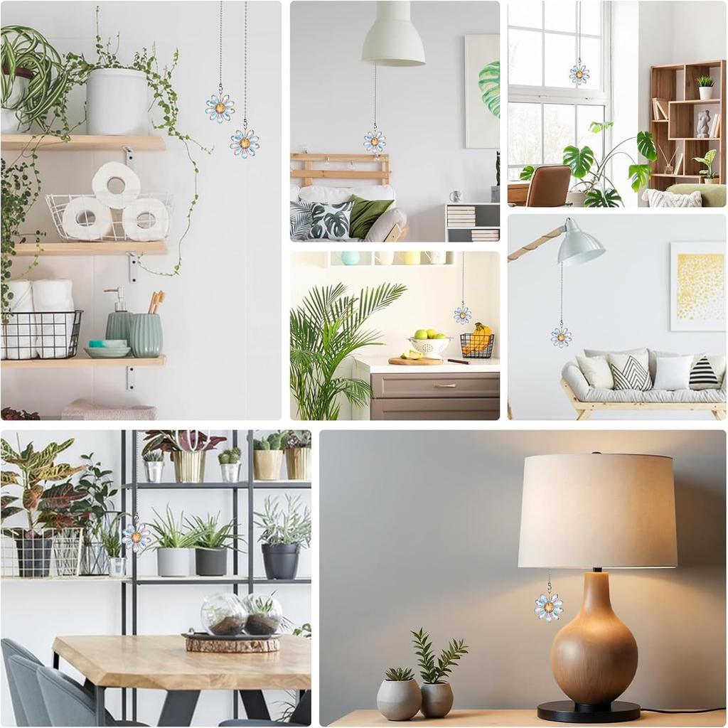 2Pieces Fashionable Crystals Glass Flower Ceiling Fan Pull Chain Set Extenders for Home Decoration In Vibranting Color