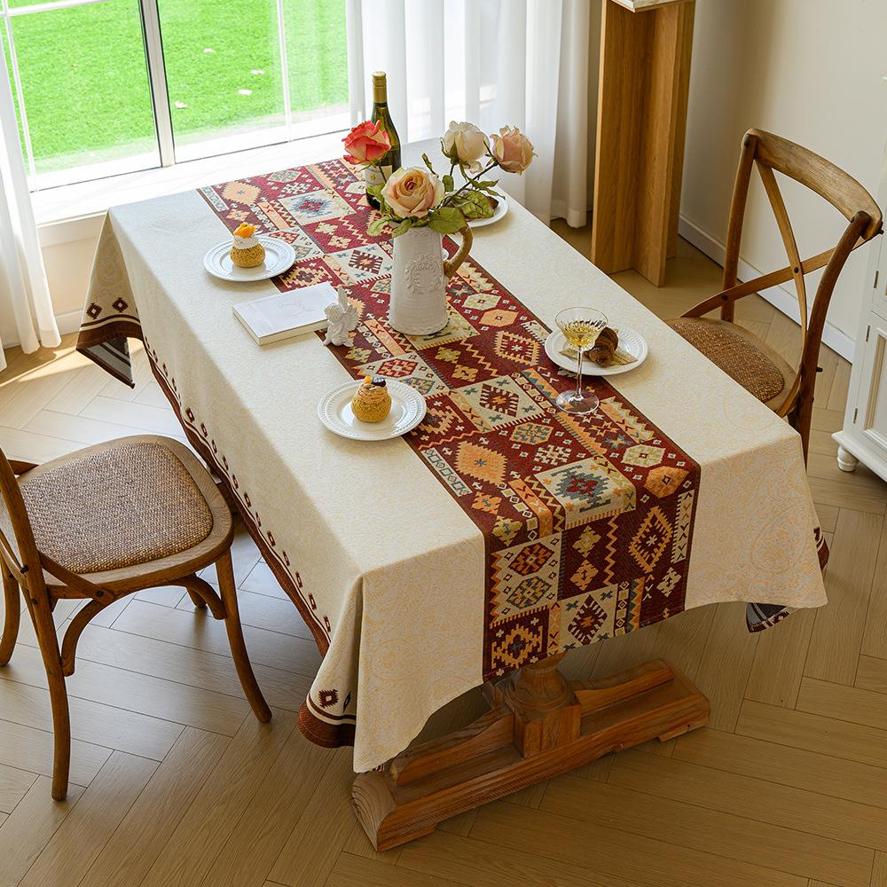 Thickened Classical Ethnic Retro Pattern Rectangular Tablecloth Household Dining Table Cloth Living Room Coffee Table Cover Towel