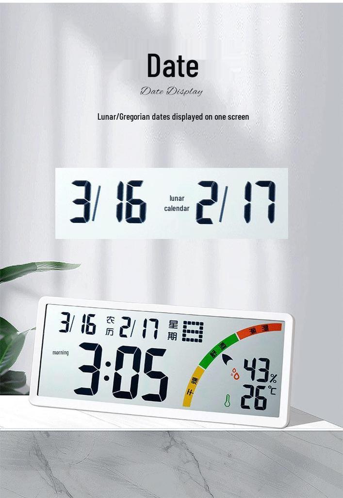 Large LCD Clock with Lunar Calendar, Temperature & Humidity Display for Living Room, Multi-functional Digital Clock 8304.