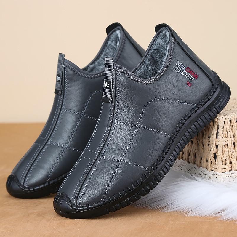 

Зимняя обувь из хлопка большого размера, мужская теплая бархатная утолщенная повседневная кожаная обувь, нескользящие зимние ботинки 44
