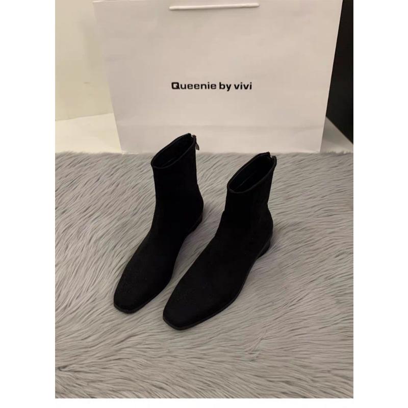 Pantofi de damă cizme cizme de damă cu toc gros din piele de căprioară cizme scurte de gleznă pantofi de damă noi versatili de catifea cizme subțiri scurte