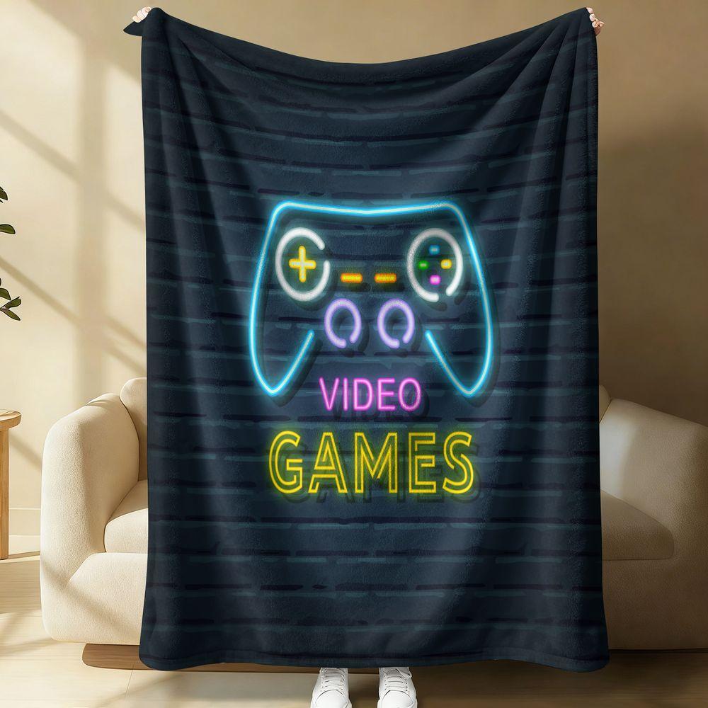Neon Gaming Controller Print Flannel Blanket Soft Cozy Fleece Throw Blanket for Bedroom Sofa Bedding Gift Blanket Decor 75X95CM
