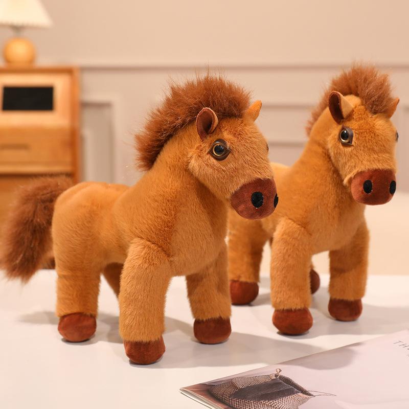Simulation Pony Doll Plush Toy Brown Pony Zodiac Horse Doll Children Soothing Doll