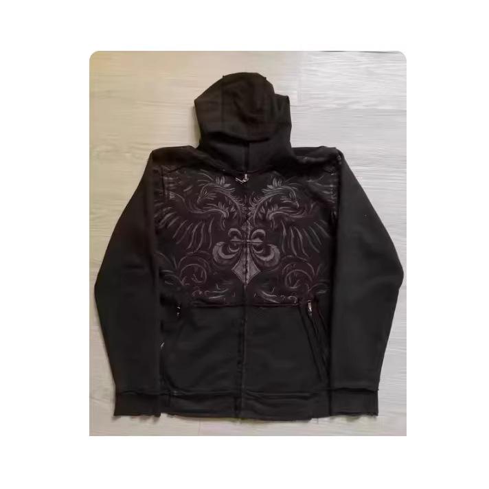New Zipper Sweater Hoodie Bird Head Wings Cross Print Spring and Autumn Hooded Jacket