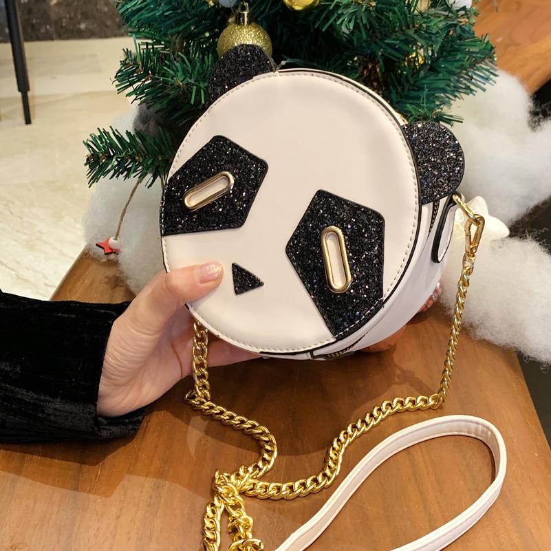 Sequin Bag Female 2025 New Trendy Cute Chain Small Round Bag Panda Bag Cute Messenger Bag