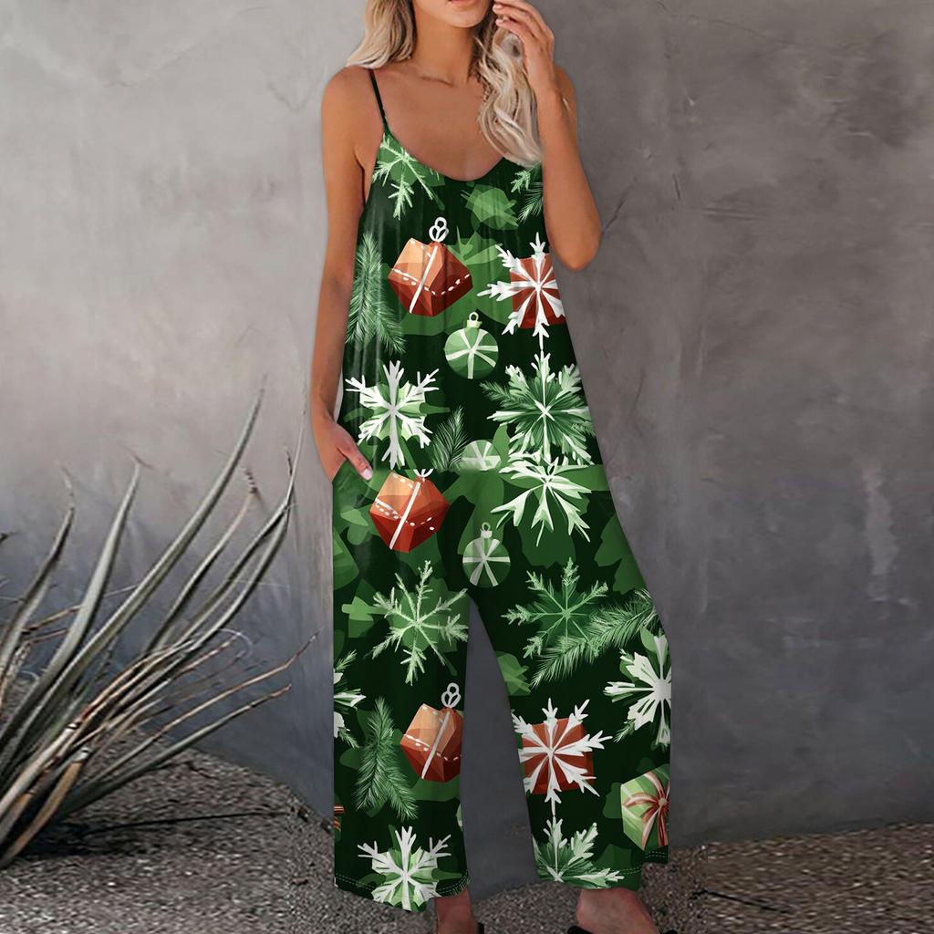 Bedruckter Damen-Overall, lässig, lockerer, verstellbarer Straps-Overall