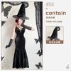 Dark goth halloween costume black dress long sexy witch costume