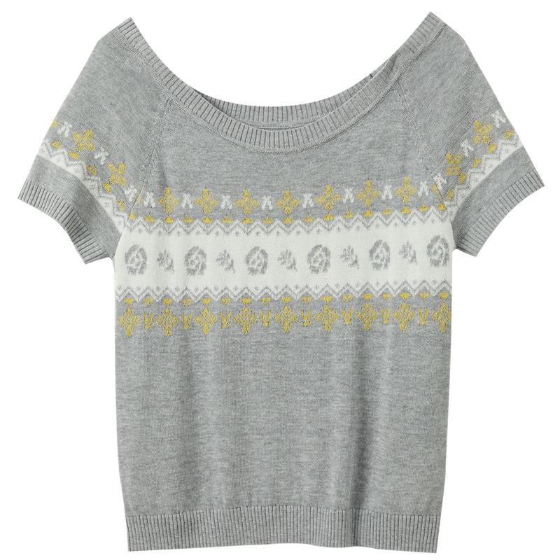 Retro Fair Isle Knit Off-Shoulder Slim-Fit Top M