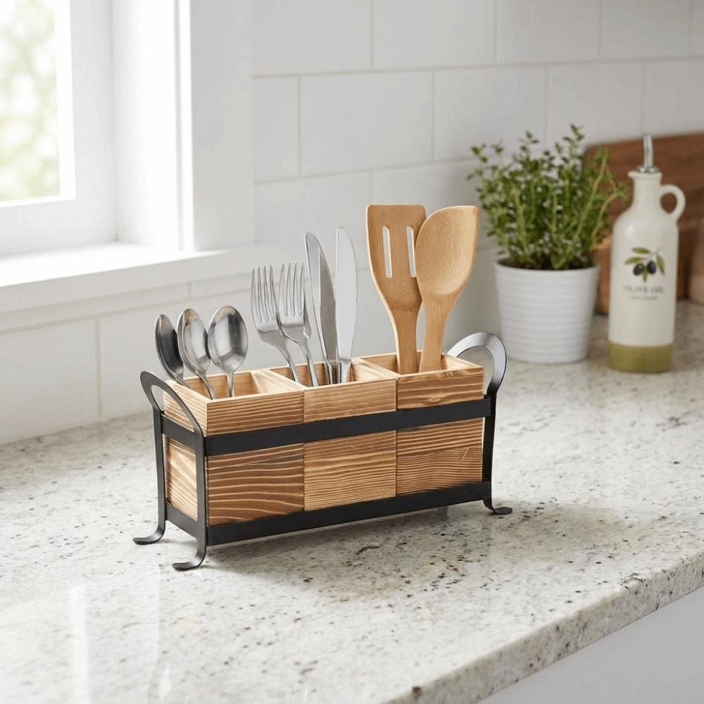 Large Capacity Tableware Storage Box Space Saving Flatware Organizer  Farmhouse