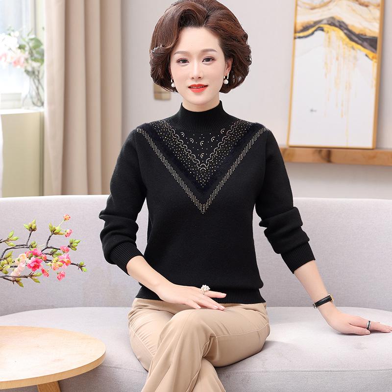Mom's Winter Velvet Sweater - Stylish High-Neck Base Layer for Middle-aged & Elderly Women