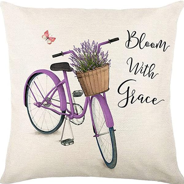 Plant and Flower Linen Pillowcase Purple Lavender Printed Pillow Cushion Cover Home Sofa