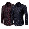 Men Shirt Leaf Print Single-breasted Streetwear Slim-fitting Buttoned Shirt for Spring Summer Autumn Winter