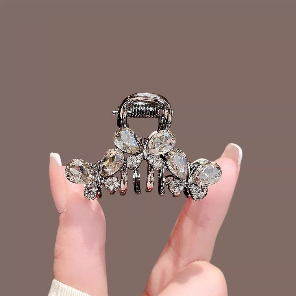 Kleine Schwarze Kristall Diamant Schmetterling Haarspange Dekor Mode Pony Legierung Haarnadel Mit Rutschfesten Flash Haaraccessoires