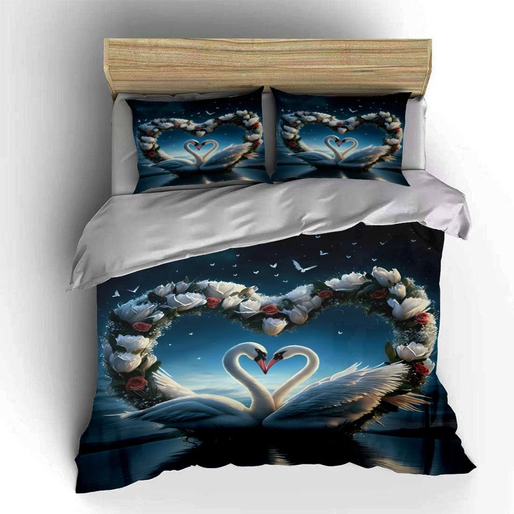 Swan Pair, Floral Heart. Bedding Sets Duvet Cover Sets Duvet Covers Pillowcases(1 * Duvet Cover 2 * Pillowcases Without Duvet Insert)