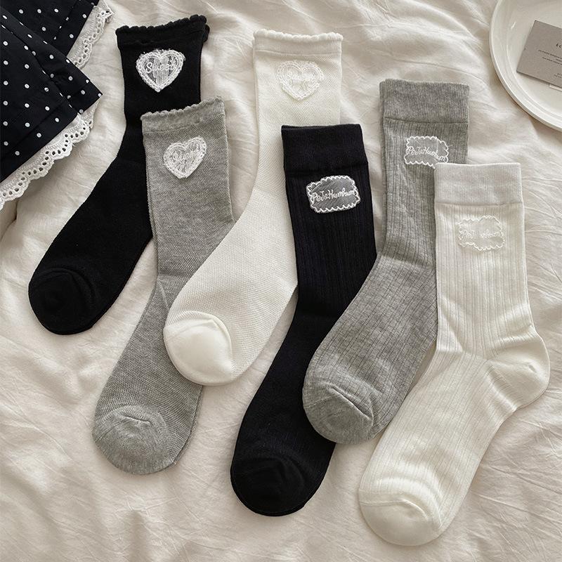 

Women s Summer Thin Lace Cloth Label Boneless Sweet Lace Mid Tube Pile Socks 1 pair белый