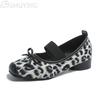 Leopard Square Toe Marie Janes Shoes Bow Women Sandals Ballet 2025 Trend Summer Casual Soft Sole Shoes Shallow Loafers Zapatos