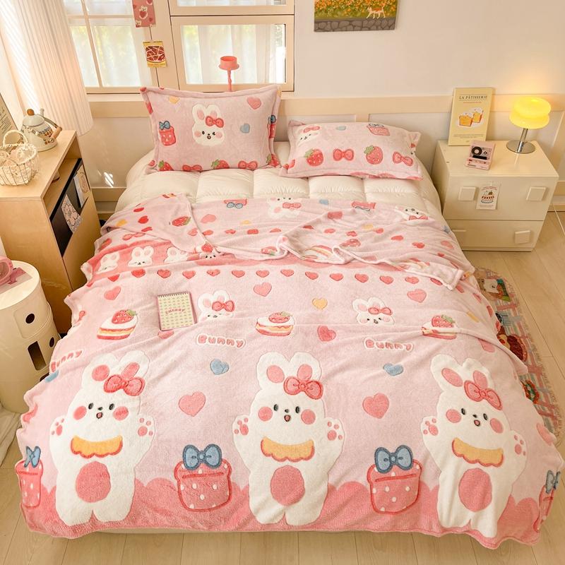 Cartoon Pink Strawberry Flannel Blanket for Kids Girls Soft Warm Lightweight Throw Blanket for Sofa Bed Traveling Camping Gifts