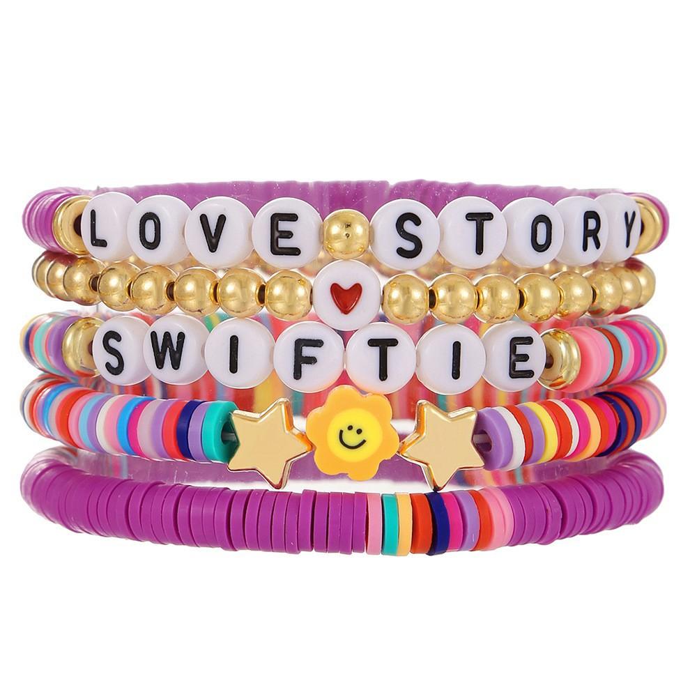 Mixed Color Elastic Soft Pottery Bracelet Love Tai Chi Yin Yang Soft Pottery Bracelet Friendship Couple Stacked Bracelet