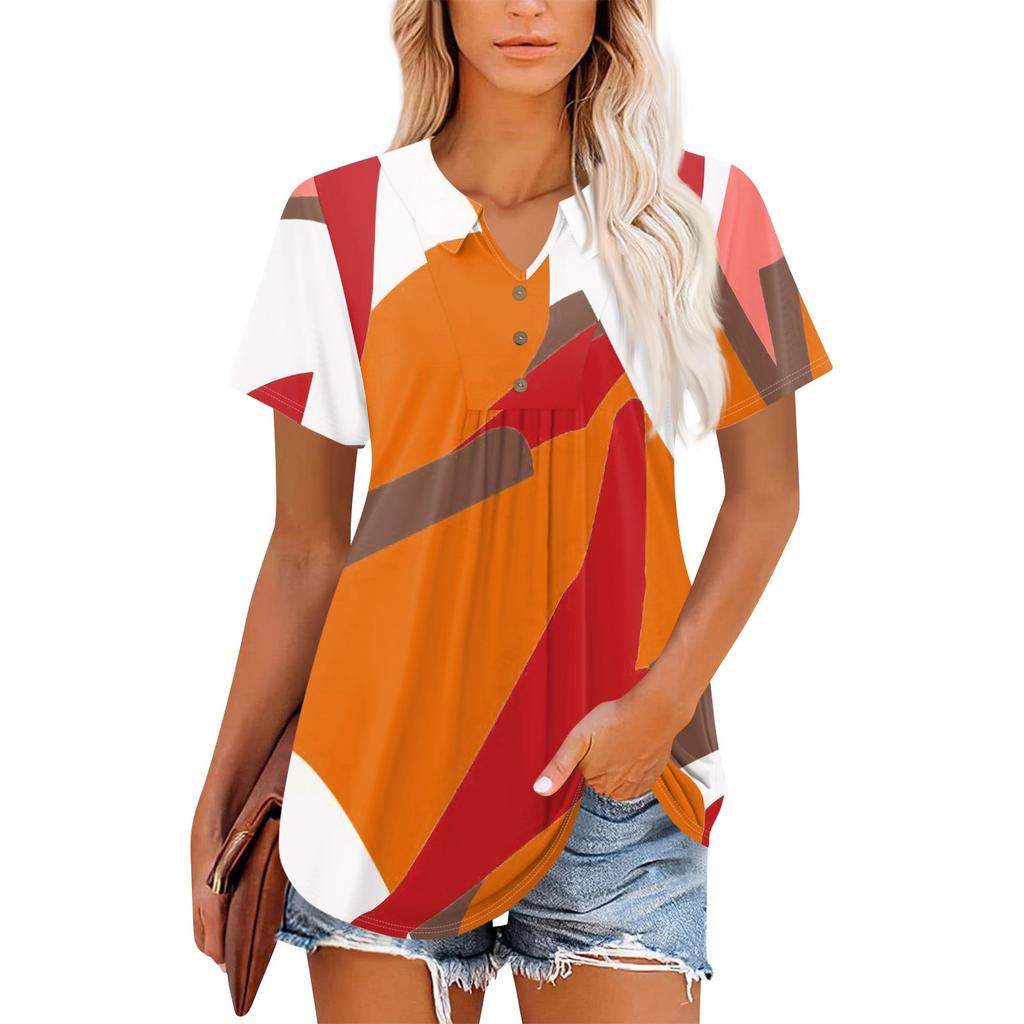 Women's Short Sleeve V-Neck Collared Tops Summer Business Casual Work T Shirts