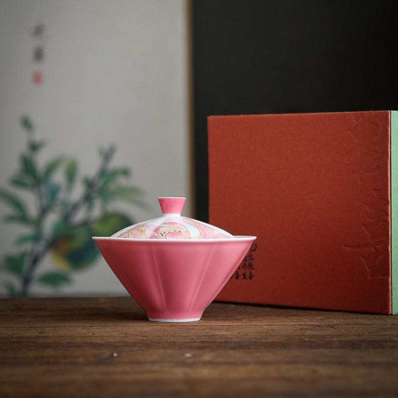 Handbemalter Hut Ercai Deckelschale Farbglasur Keramik Kung Fu Tee-Set Haushalts-Teeschale Chinesisches Tee-Set